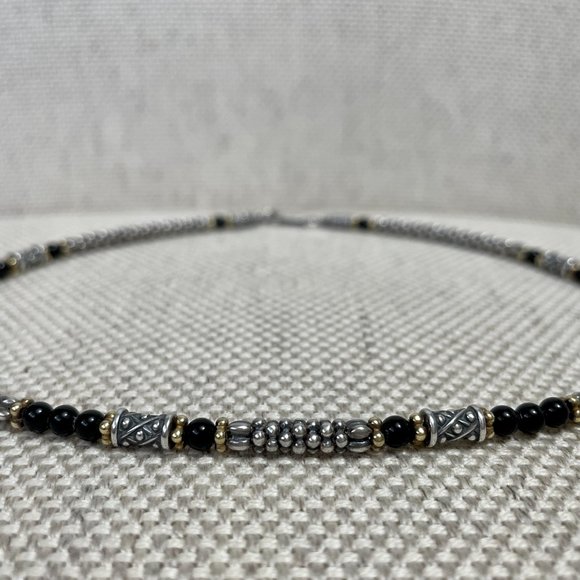 Authentic Lagos Caviar Sterling Silver & 18K Yellow Gold Black Onyx Necklace